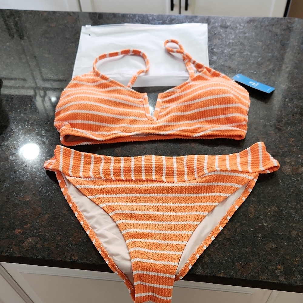 Cupshe Orange and White Striped Bikini